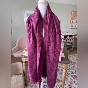 Coach Purple Patterned Logo Scarf